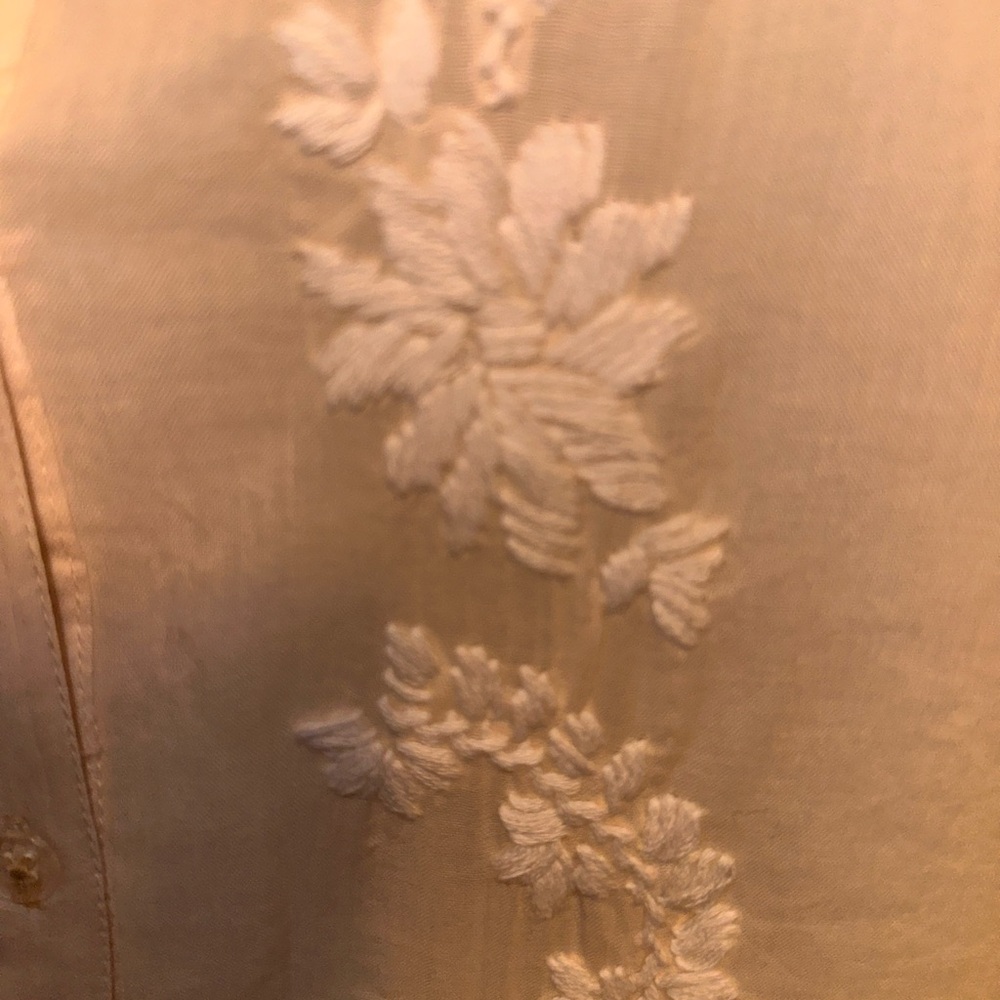 Light Cream Embroidered Button-Front Blouse - Picture 6 of 10